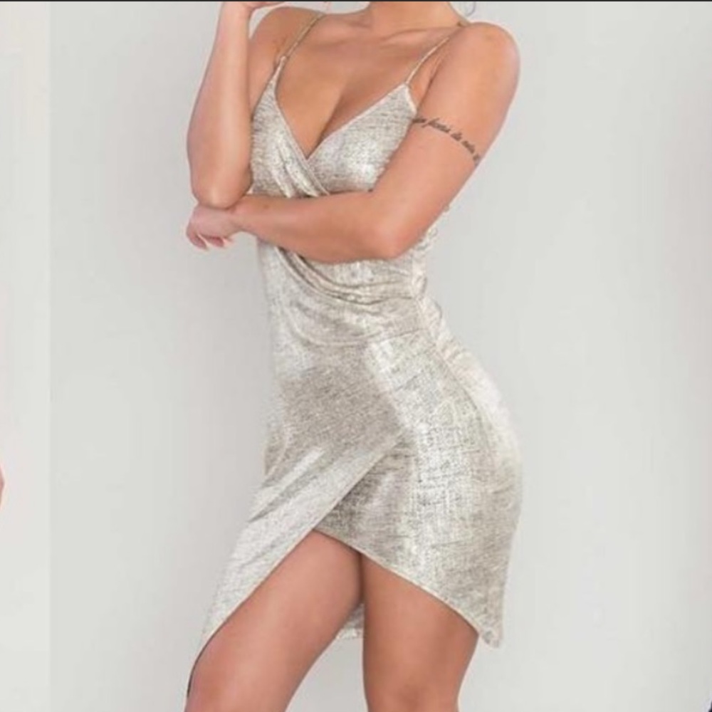 Gold Metallic Asymmetrical Dress